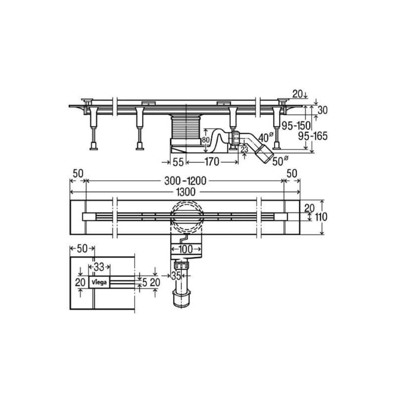 Odpływ Liniowy Advantix Vario Viega 30-120 cm Viega Odpływ Liniowy Advantix Vario Viega 30-120 cm Viega