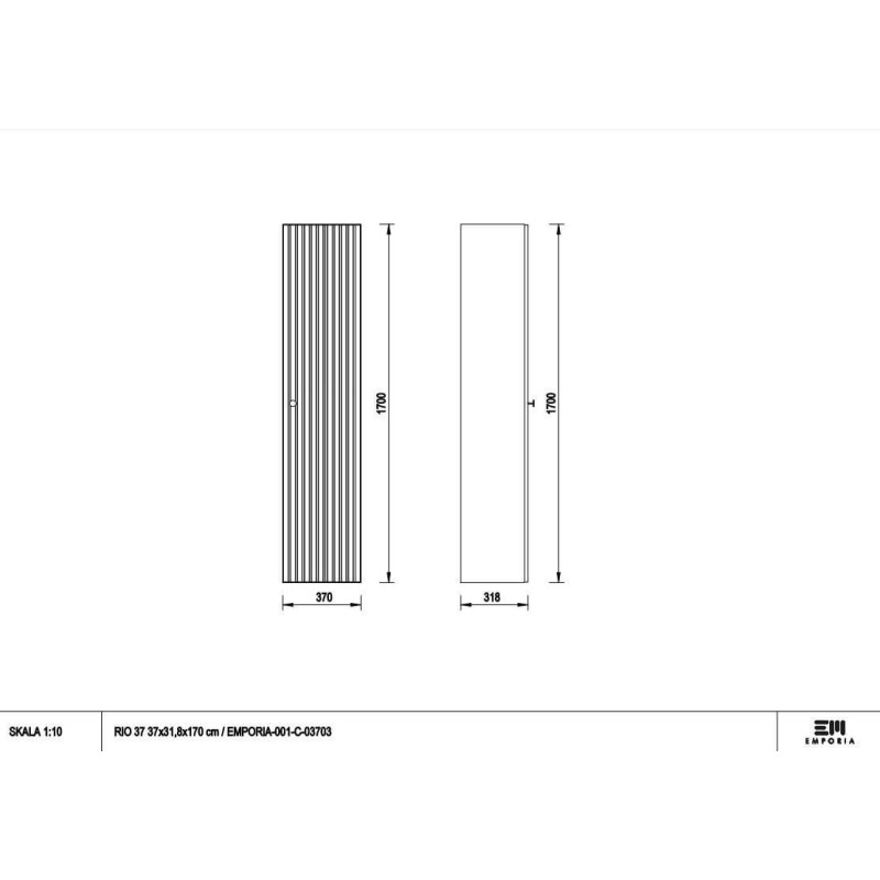 Słupek Wiszący 1D0S Rio C37 Bez Uchwytów Czarny Mat 001-C-03703 Emporia Słupek Wiszący 1D0S Rio C37 Bez Uchwytów Czarny Mat 001-C-03703 Emporia