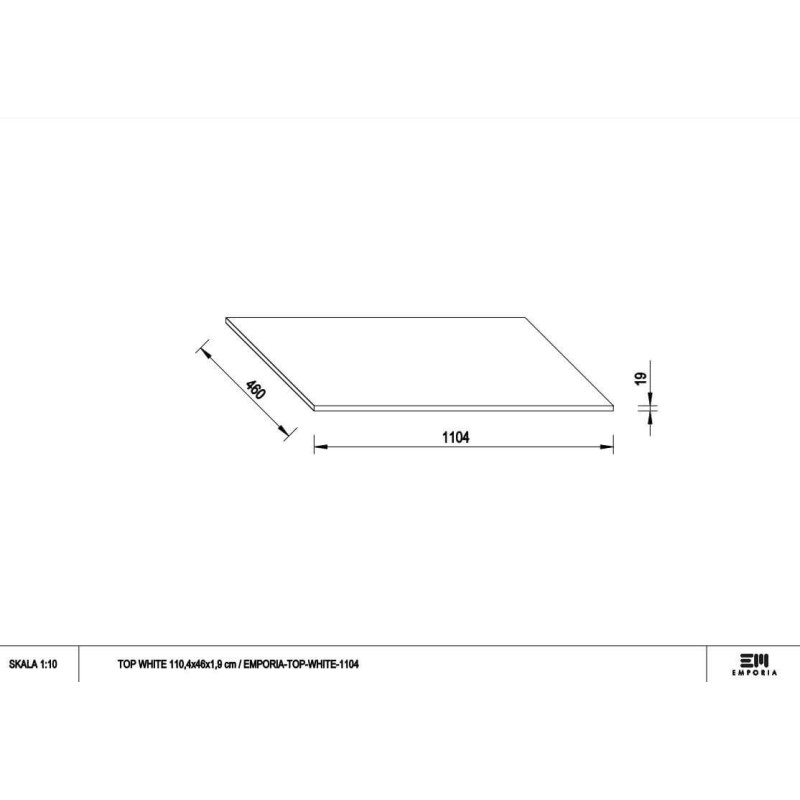 Blat Akrylowy Top White Anti-Finger 110,4x46x19 Biały Mat TOP-WHITE-1104 Emporia Blat Akrylowy Top White Anti-Finger 110,4x46x19 Biały Mat TOP-WHITE-1104 Emporia