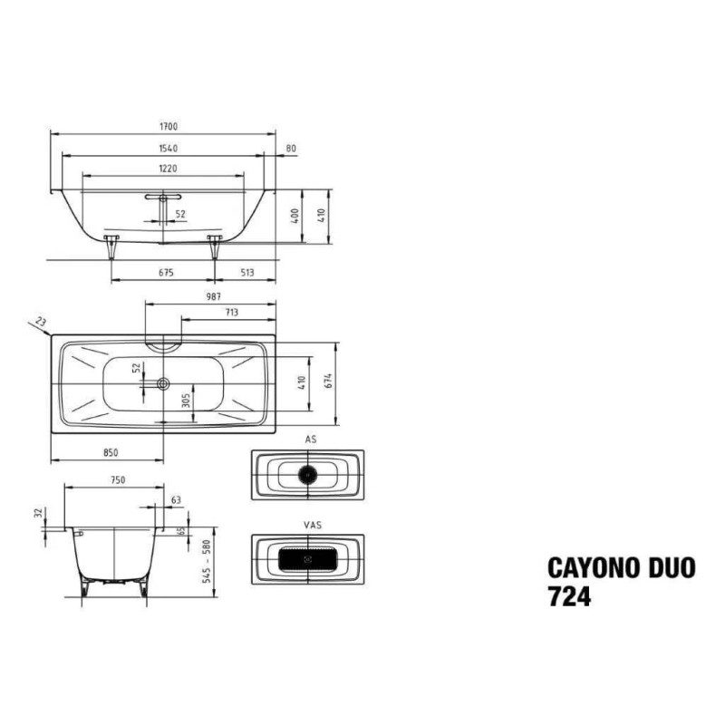 Wanna Do Zabudowy Cayono Duo 170x75 cm 272400010001 Kaldewei Wanna Do Zabudowy Cayono Duo 170x75 cm 272400010001 Kaldewei