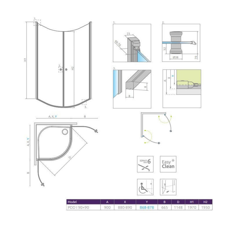 Kabina Prysznicowa Eos PDD I 90x90 137613-01-01 Radaway Kabina Prysznicowa Eos PDD I 90x90 137613-01-01 Radaway