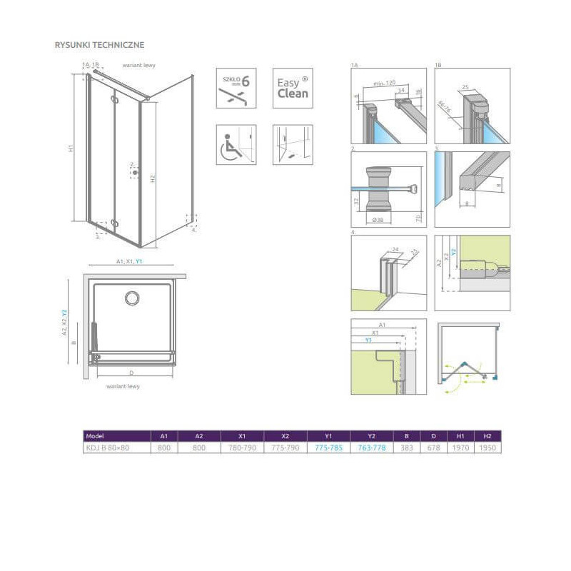 Kabina Prysznicowa Eos KDJ B 80x80 Lewa 137413-01-01L Radaway Kabina Prysznicowa Eos KDJ B 80x80 Lewa 137413-01-01L Radaway