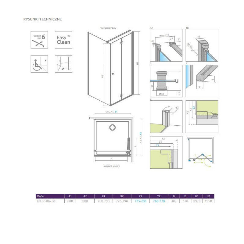 Kabina Prysznicowa Eos KDJ B 80x80 Prawa 137413-01-01R Radaway Kabina Prysznicowa Eos KDJ B 80x80 Prawa 137413-01-01R Radaway