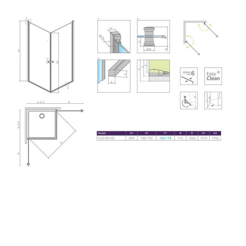 Kabina Prysznicowa Eos KDD I 80x80 137213-01-01 Radaway Kabina Prysznicowa Eos KDD I 80x80 137213-01-01 Radaway