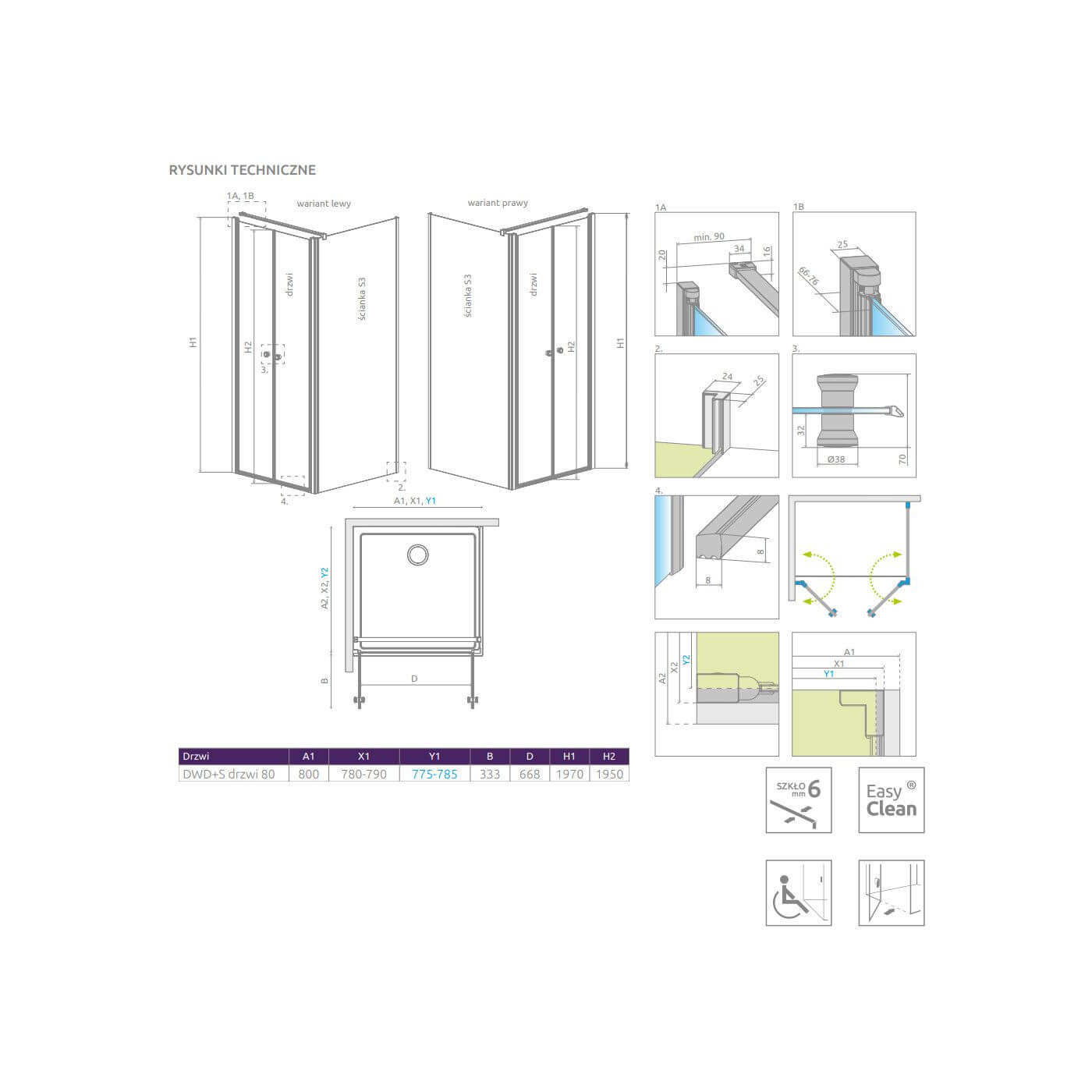 Drzwi Prysznicowe Eos DWD+S 80 13799490-01 Radaway Drzwi Prysznicowe Eos DWD+S 80 13799490-01 Radaway