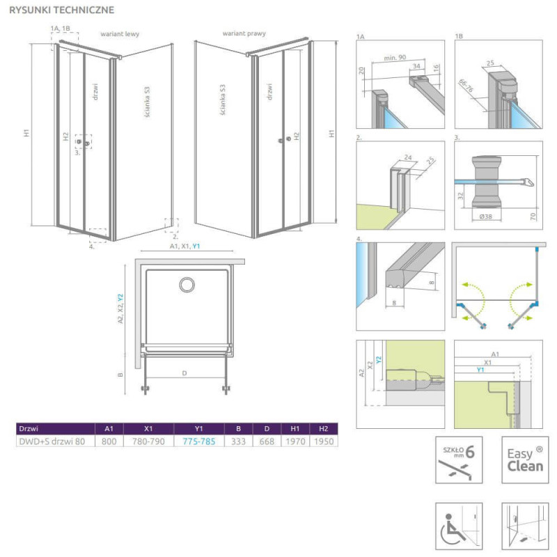 Drzwi Prysznicowe Eos DWD+S 80 13799490-01 Radaway Drzwi Prysznicowe Eos DWD+S 80 13799490-01 Radaway