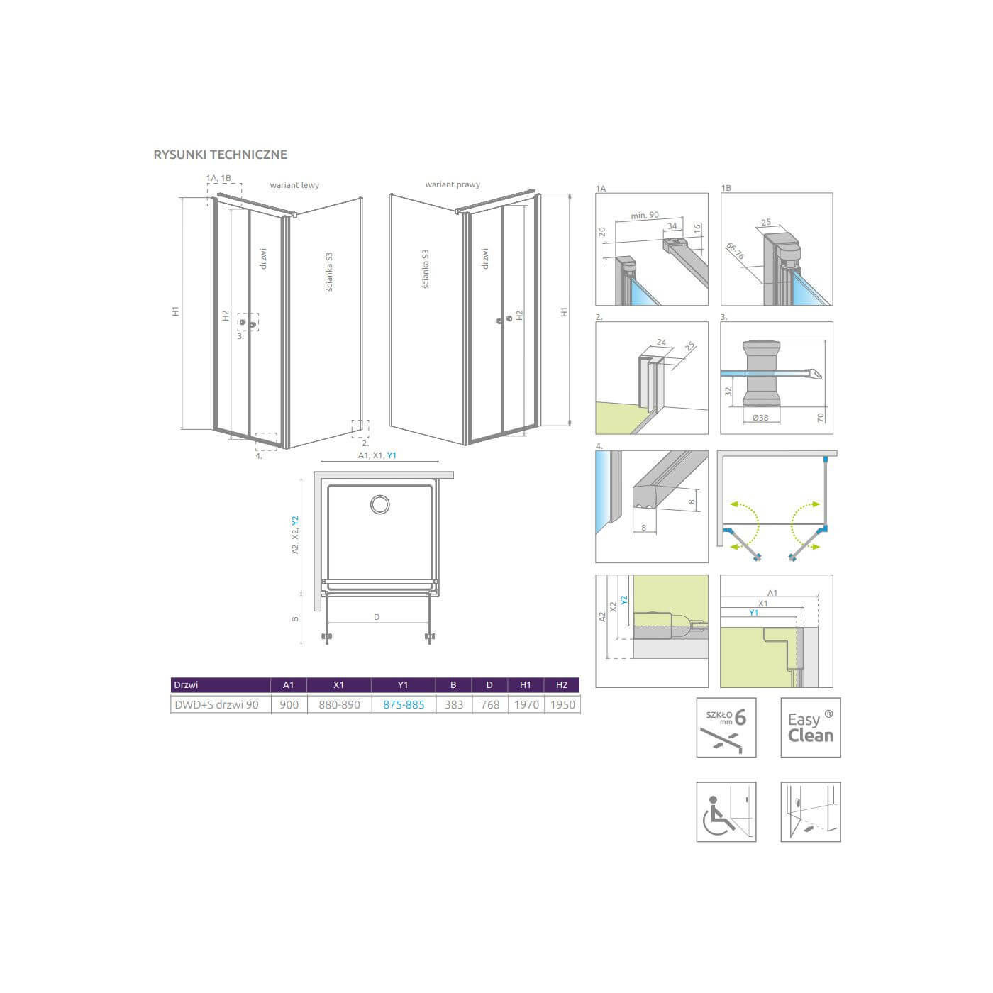 Drzwi Prysznicowe Eos DWD+S 90 13799491-01 Radaway Drzwi Prysznicowe Eos DWD+S 90 13799491-01 Radaway