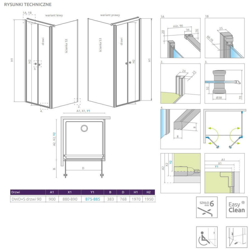 Drzwi Prysznicowe Eos DWD+S 90 13799491-01 Radaway Drzwi Prysznicowe Eos DWD+S 90 13799491-01 Radaway