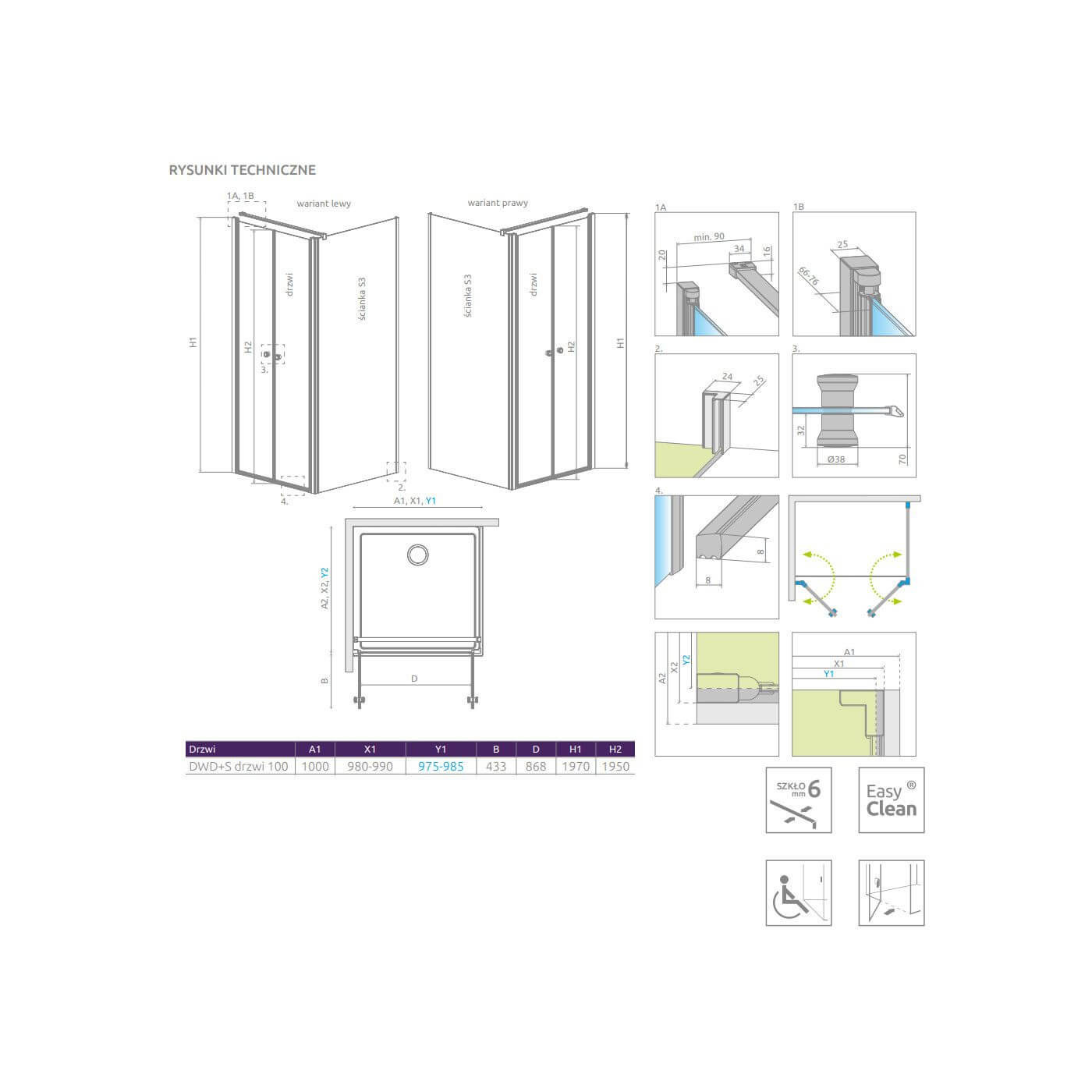 Drzwi Prysznicowe Eos DWD+S 100 13799492-01 Radaway Drzwi Prysznicowe Eos DWD+S 100 13799492-01 Radaway