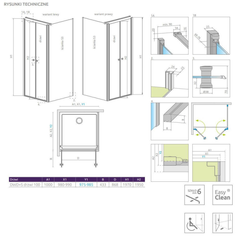 Drzwi Prysznicowe Eos DWD+S 100 13799492-01 Radaway Drzwi Prysznicowe Eos DWD+S 100 13799492-01 Radaway
