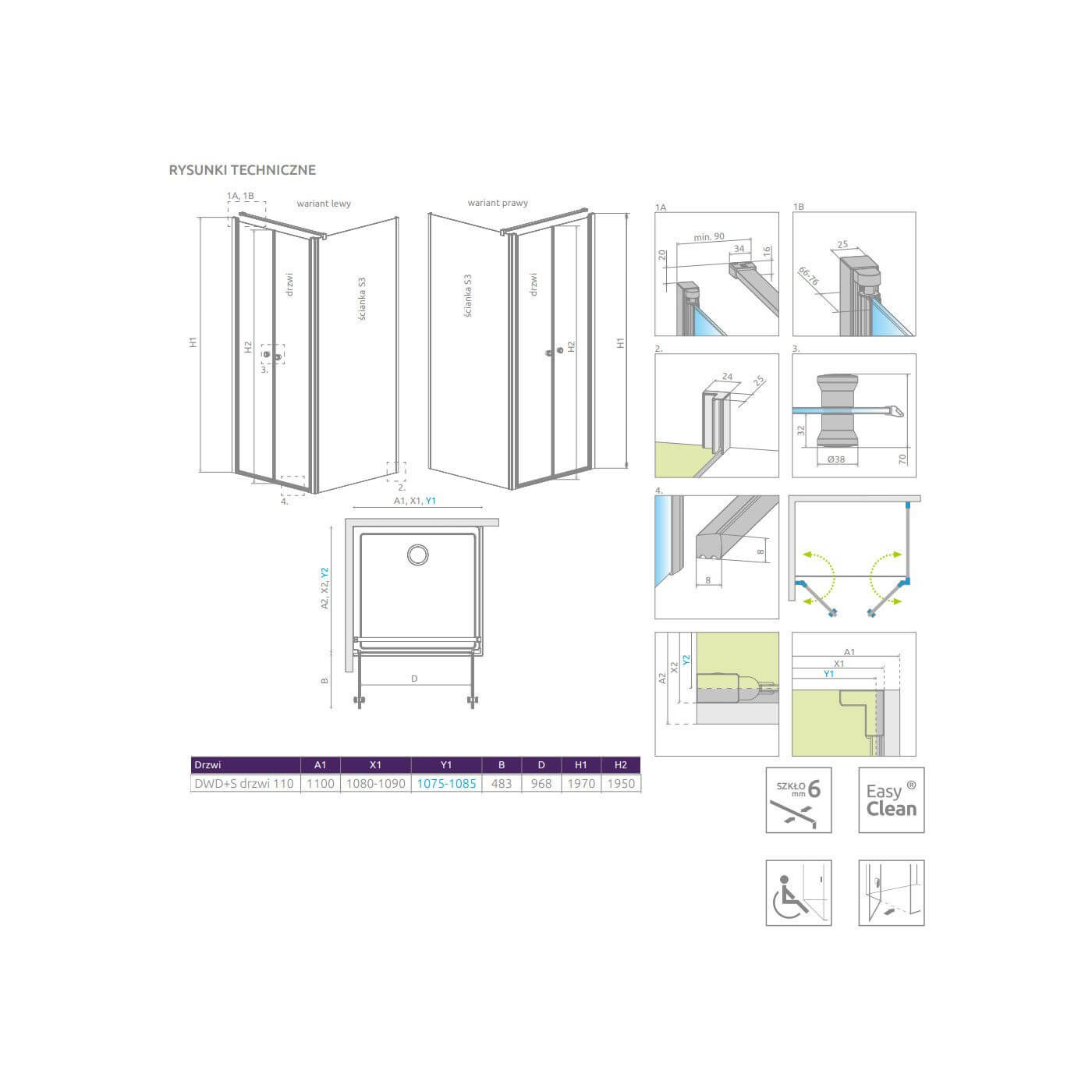 Drzwi Prysznicowe Eos DWD+S 110 13799493-01 Radaway Drzwi Prysznicowe Eos DWD+S 110 13799493-01 Radaway