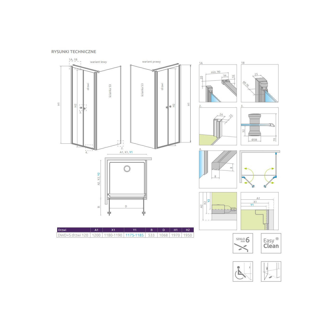 Drzwi Prysznicowe Eos DWD+S 120 13799494-01 Radaway Drzwi Prysznicowe Eos DWD+S 120 13799494-01 Radaway