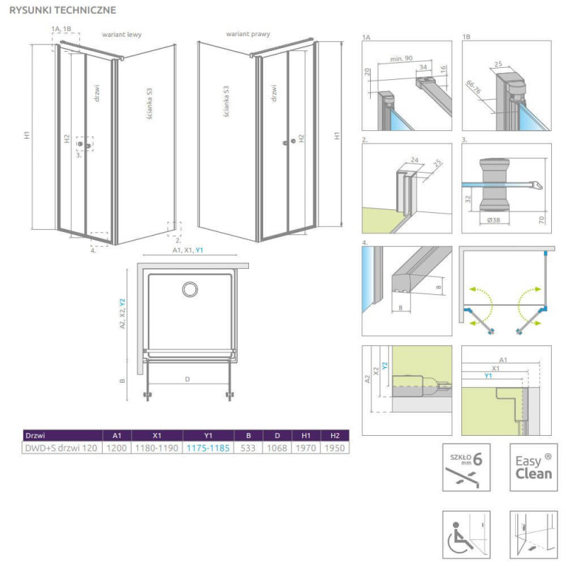 Drzwi Prysznicowe Eos DWD+S 120 13799494-01 Radaway Drzwi Prysznicowe Eos DWD+S 120 13799494-01 Radaway