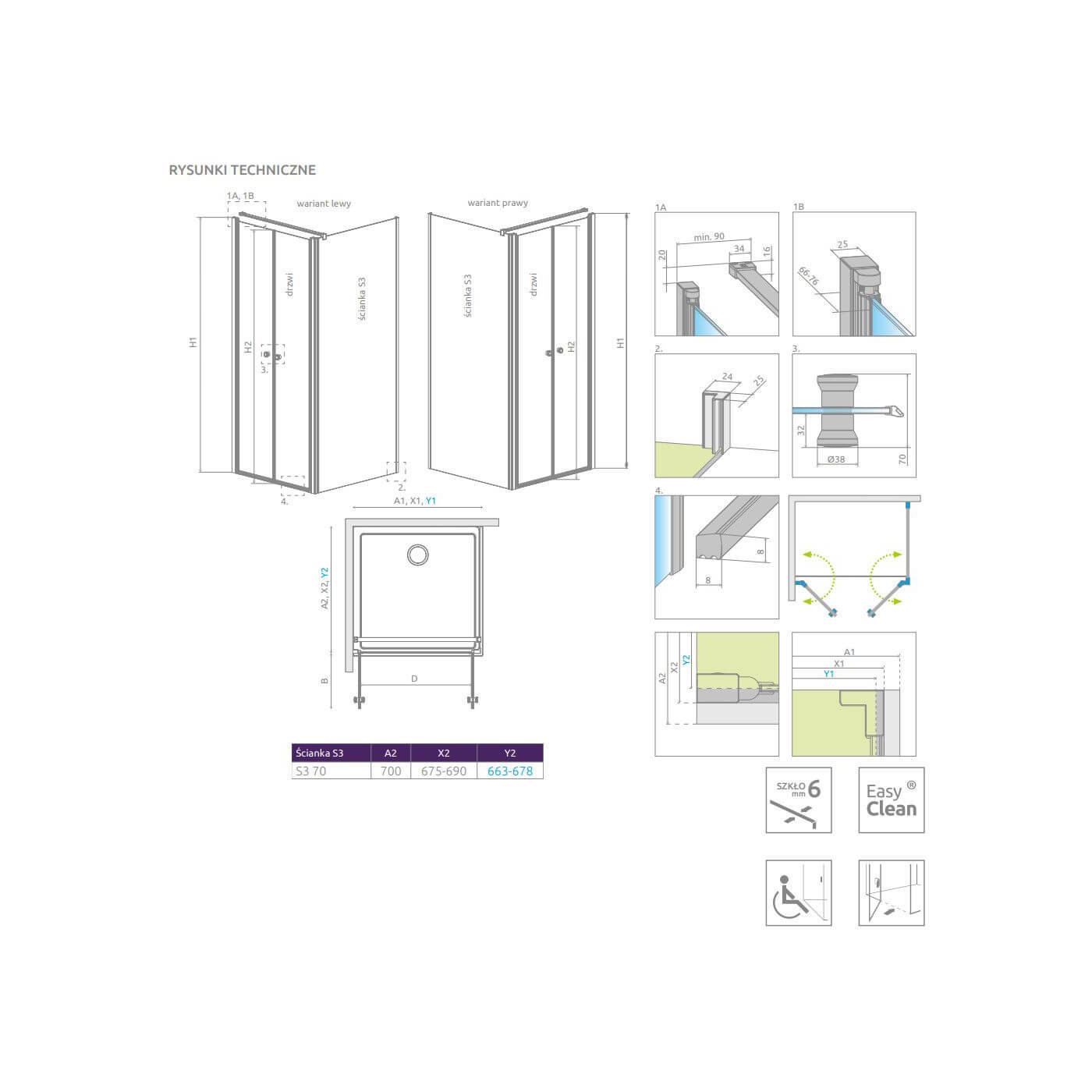 Ścianka boczna Eos DWD+S S3 70 13799448-01 Radaway Ścianka boczna Eos DWD+S S3 70 13799448-01 Radaway