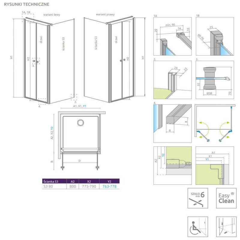 Ścianka boczna Eos DWD+S S3 80 13799450-01 Radaway Ścianka boczna Eos DWD+S S3 80 13799450-01 Radaway