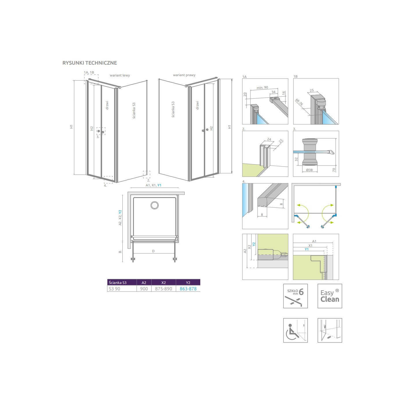 Ścianka boczna Eos DWD+S S3 90 13799451-01 Radaway Ścianka boczna Eos DWD+S S3 90 13799451-01 Radaway