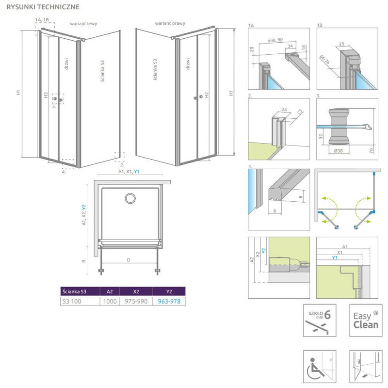 Ścianka boczna Eos DWD+S S3 100 13799452-01 Radaway Ścianka boczna Eos DWD+S S3 100 13799452-01 Radaway