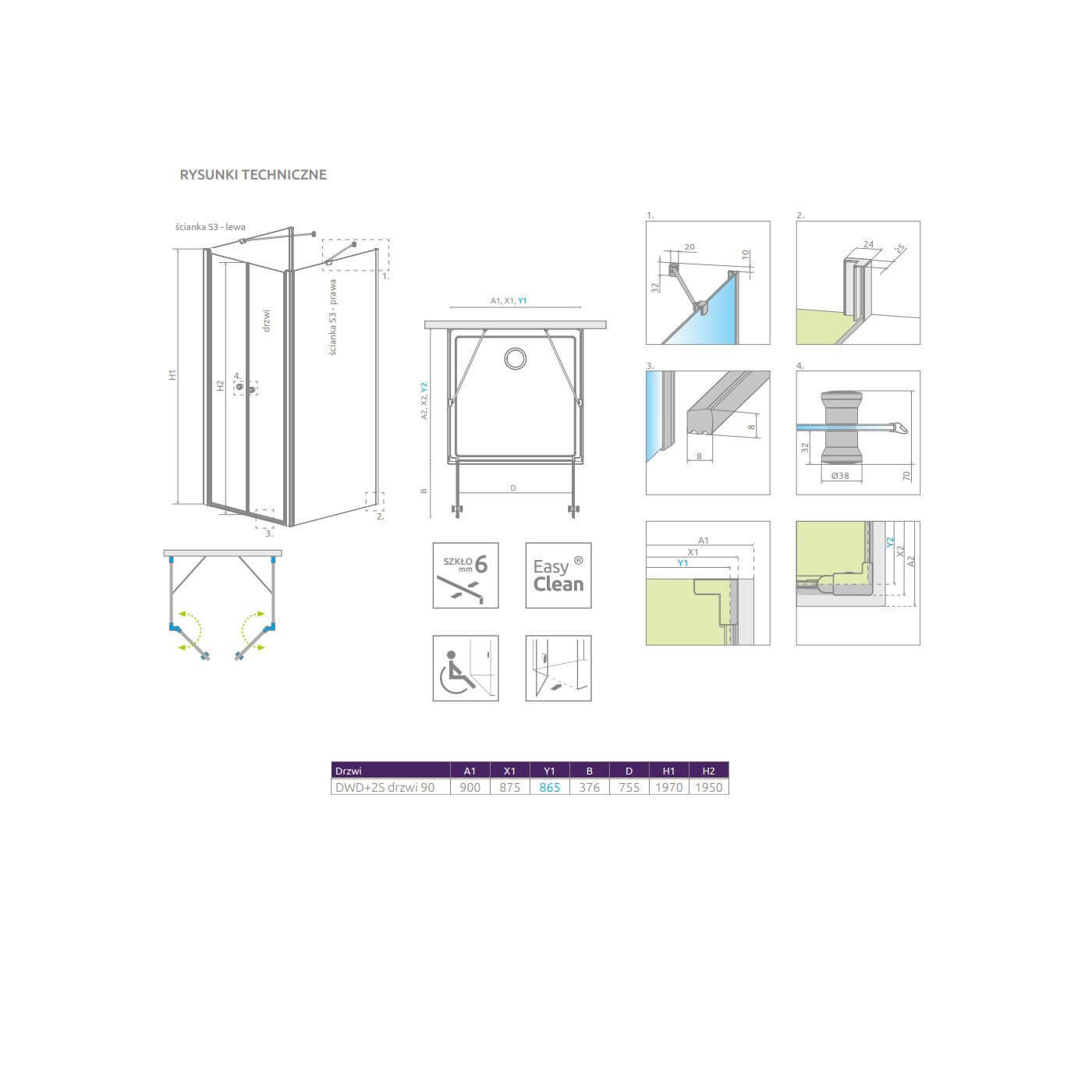Drzwi Prysznicowe Eos DWD+2S 90 13799401-01 Radaway Drzwi Prysznicowe Eos DWD+2S 90 13799401-01 Radaway