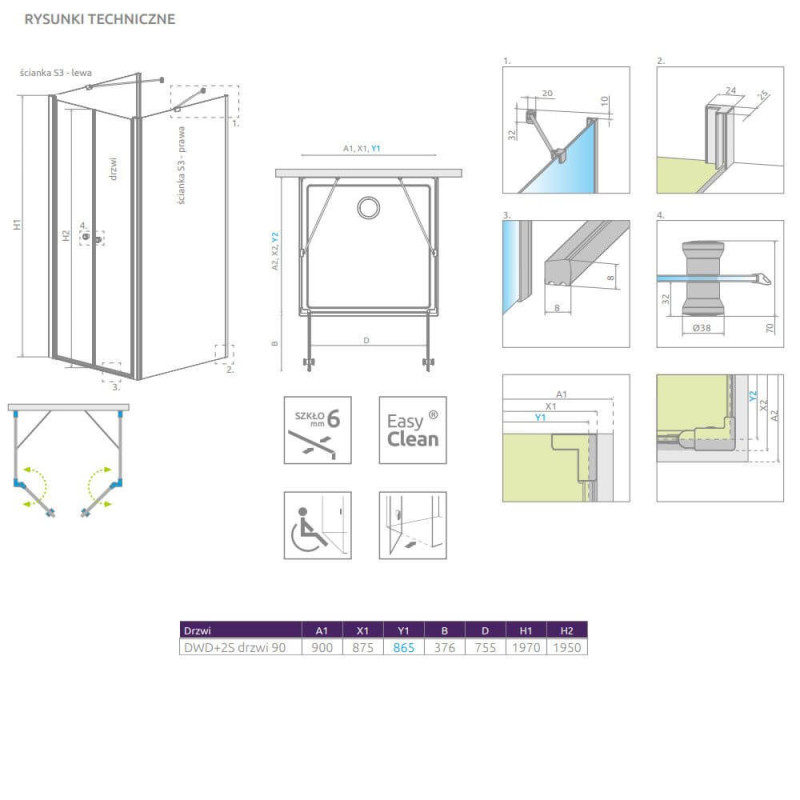 Drzwi Prysznicowe Eos DWD+2S 90 13799401-01 Radaway Drzwi Prysznicowe Eos DWD+2S 90 13799401-01 Radaway