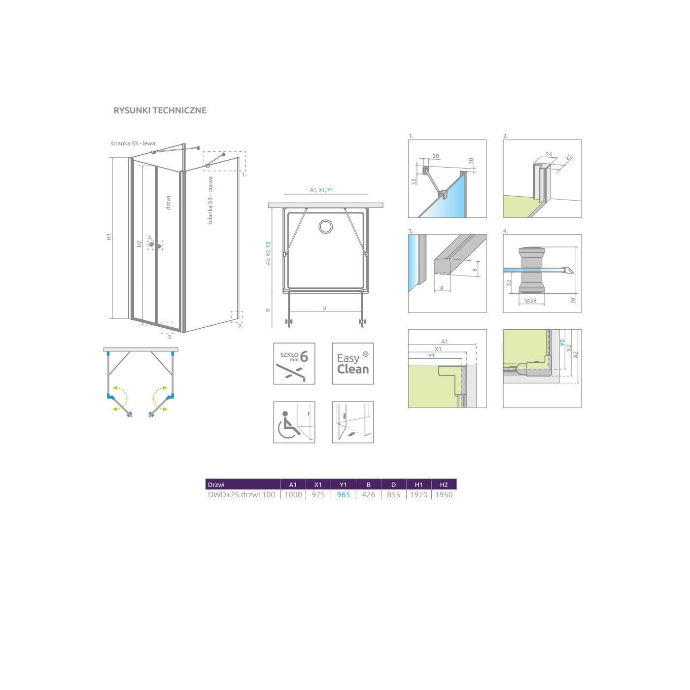 Drzwi Prysznicowe Eos DWD+2S 100 13799402-01 Radaway Drzwi Prysznicowe Eos DWD+2S 100 13799402-01 Radaway