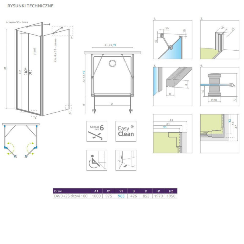 Drzwi Prysznicowe Eos DWD+2S 100 13799402-01 Radaway Drzwi Prysznicowe Eos DWD+2S 100 13799402-01 Radaway