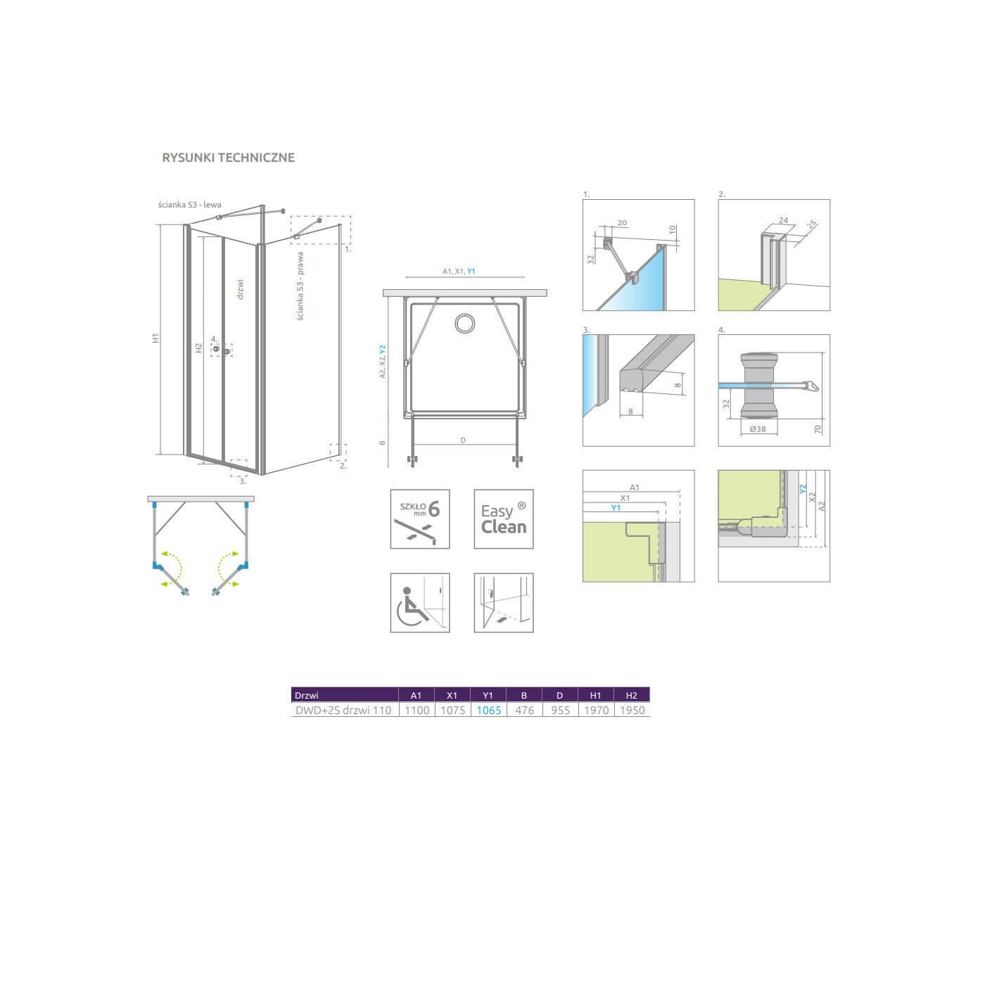 Drzwi Prysznicowe Eos DWD+2S 110 13799403-01 Radaway Drzwi Prysznicowe Eos DWD+2S 110 13799403-01 Radaway