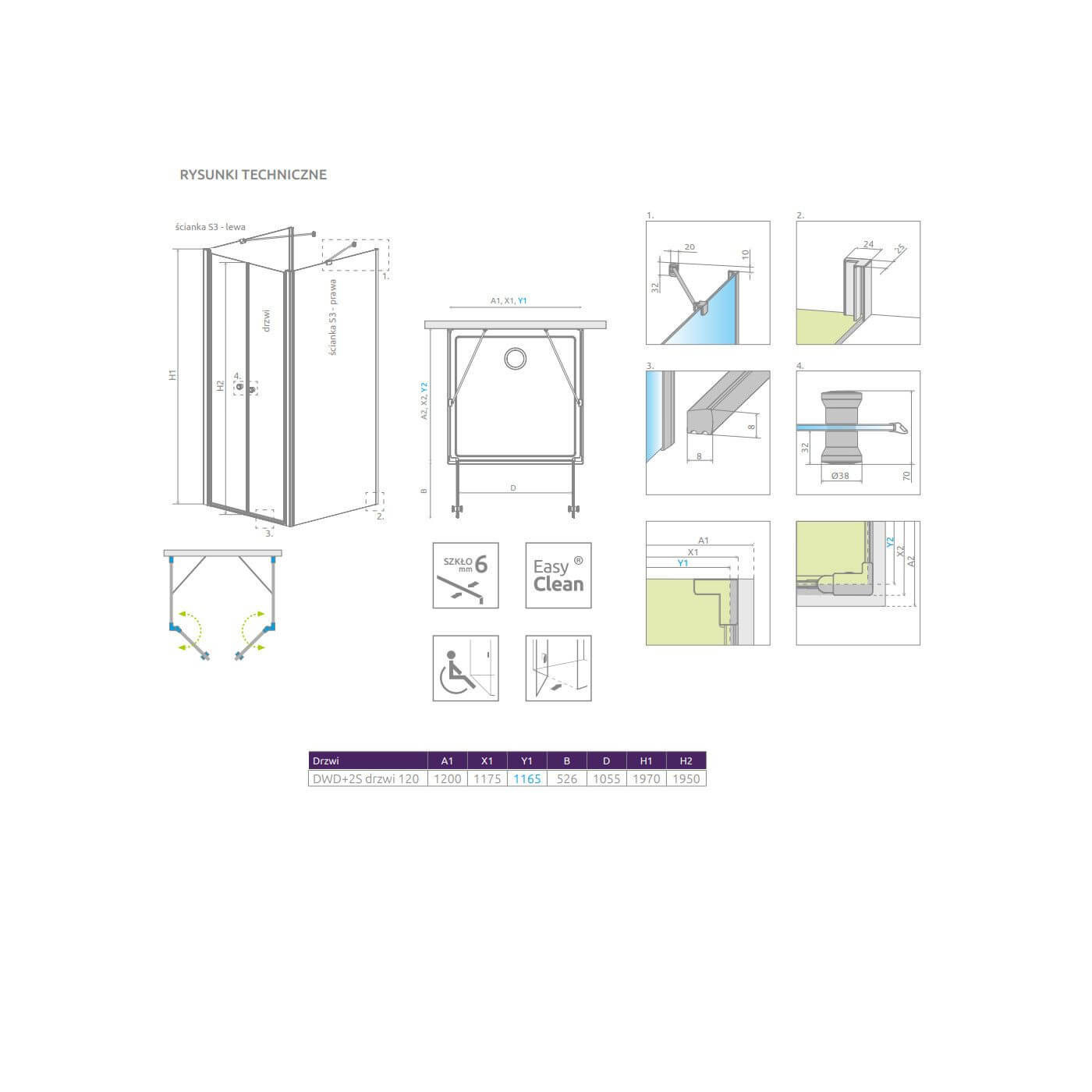 Drzwi Prysznicowe Eos DWD+2S 120 13799404-01 Radaway Drzwi Prysznicowe Eos DWD+2S 120 13799404-01 Radaway
