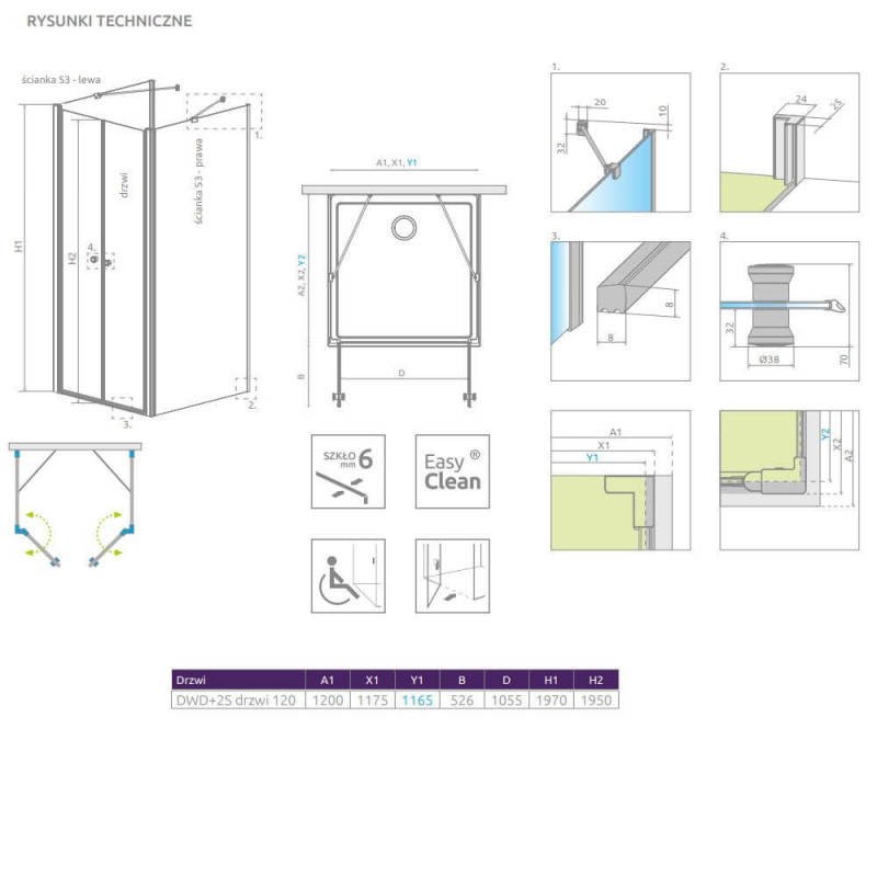 Drzwi Prysznicowe Eos DWD+2S 120 13799404-01 Radaway Drzwi Prysznicowe Eos DWD+2S 120 13799404-01 Radaway