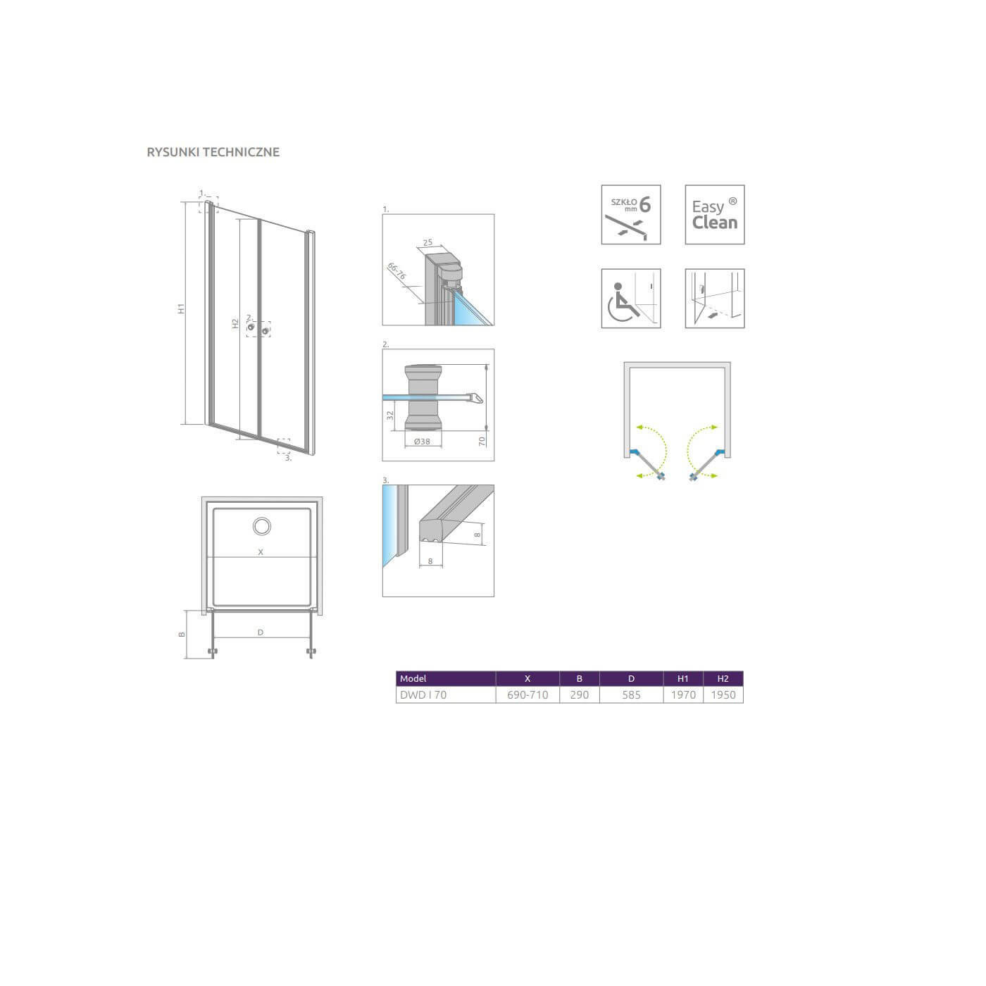 Drzwi Prysznicowe Eos DWD I 70 137783-01-01 Radaway Drzwi Prysznicowe Eos DWD I 70 137783-01-01 Radaway