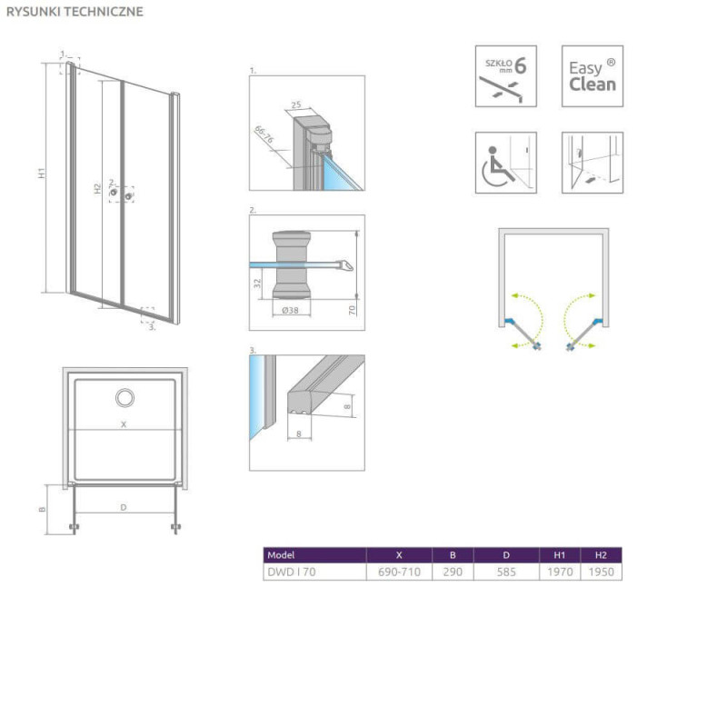 Drzwi Prysznicowe Eos DWD I 70 137783-01-01 Radaway Drzwi Prysznicowe Eos DWD I 70 137783-01-01 Radaway