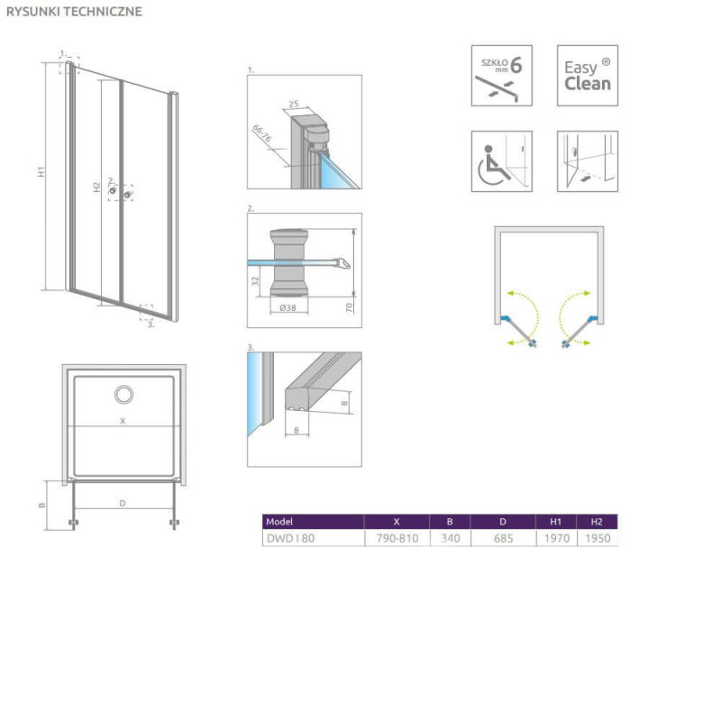 Drzwi Prysznicowe Eos DWD I 80 137713-01-01 Radaway Drzwi Prysznicowe Eos DWD I 80 137713-01-01 Radaway