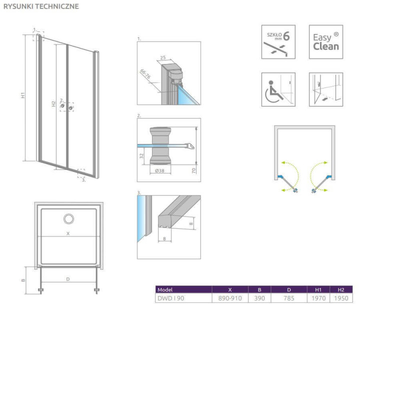 Drzwi Prysznicowe Eos DWD I 90 137703-01-01 Radaway Drzwi Prysznicowe Eos DWD I 90 137703-01-01 Radaway