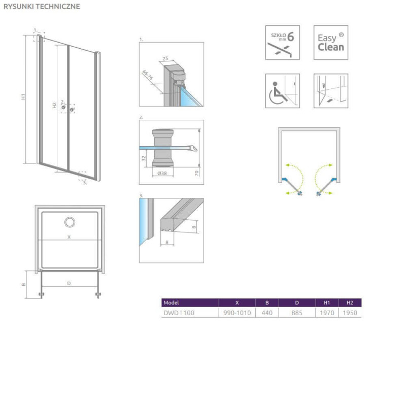 Drzwi Prysznicowe Eos DWD I 100 137723-01-01 Radaway Drzwi Prysznicowe Eos DWD I 100 137723-01-01 Radaway