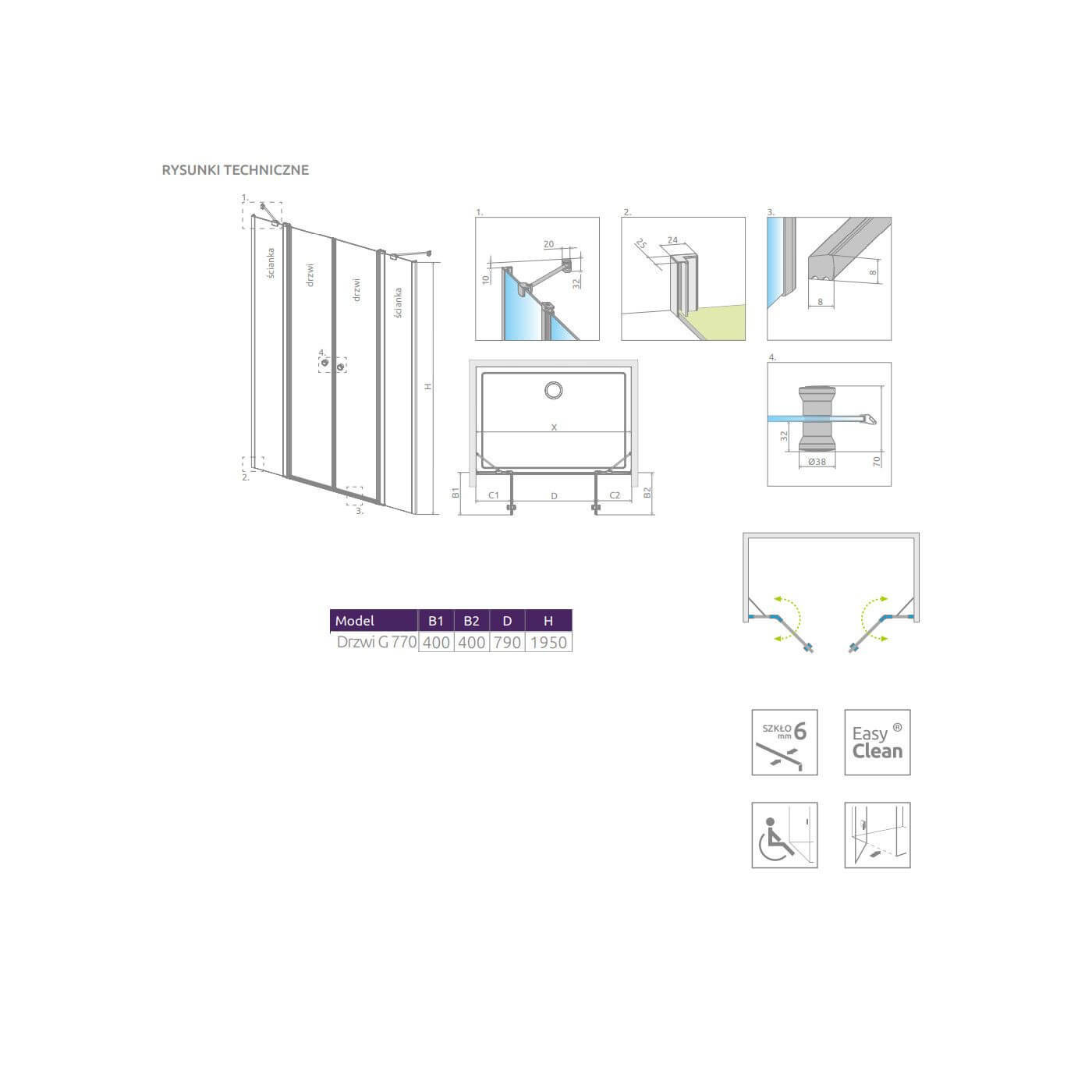 Drzwi Prysznicowe Eos DWD II G 770 13799770-01-01 Radaway Drzwi Prysznicowe Eos DWD II G 770 13799770-01-01 Radaway