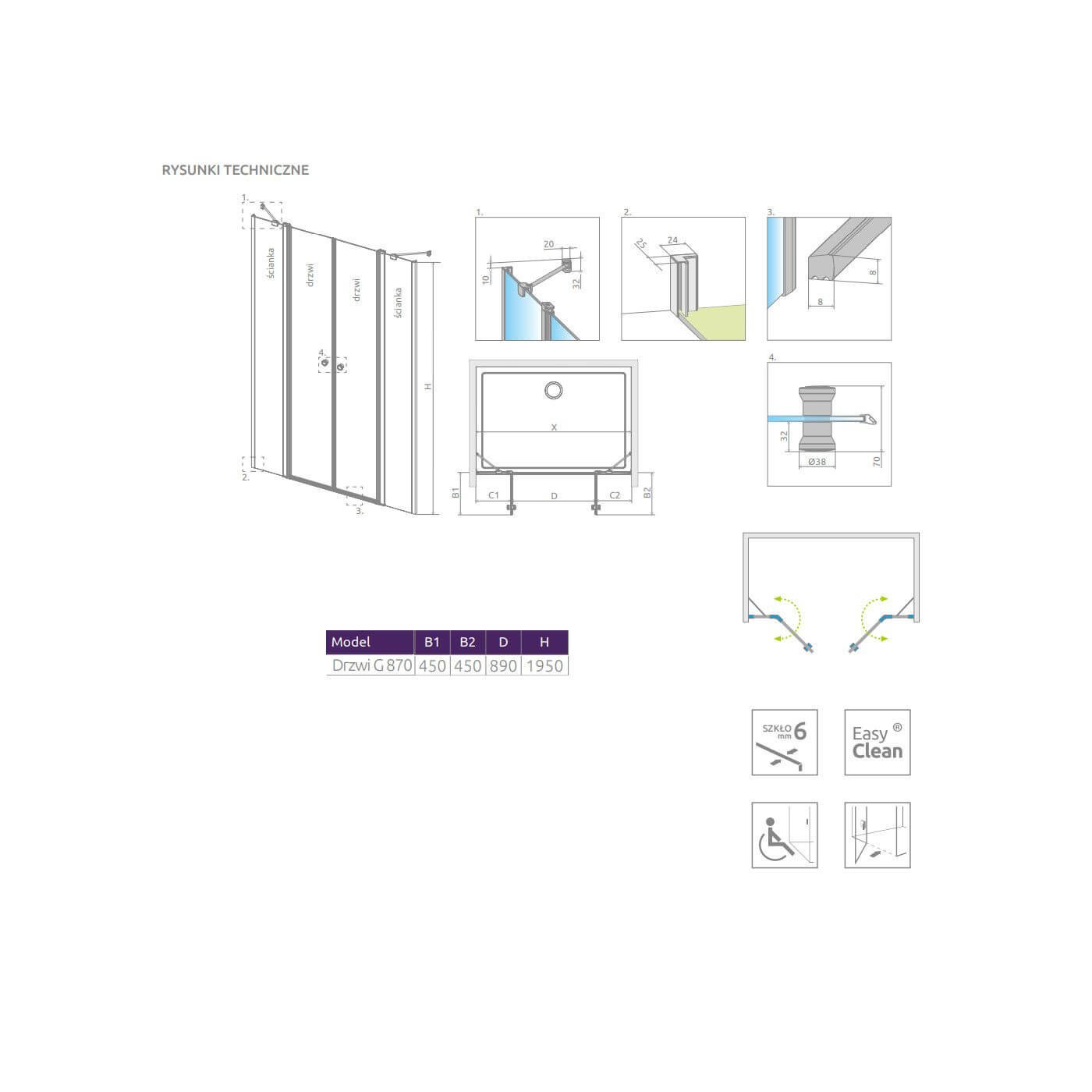 Drzwi Prysznicowe Eos DWD II G 870 13799870-01-01 Radaway Drzwi Prysznicowe Eos DWD II G 870 13799870-01-01 Radaway