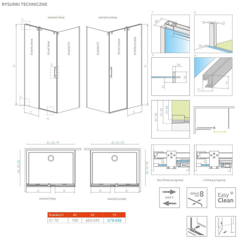Ścianka Prysznicowa S1 70 KDJ Espera Pro 10093070-01-01 Radaway Ścianka Prysznicowa S1 70 KDJ Espera Pro 10093070-01-01 Radaway