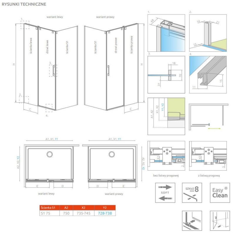 Ścianka Prysznicowa S1 75 KDJ Espera Pro 10093075-01-01 Radaway Ścianka Prysznicowa S1 75 KDJ Espera Pro 10093075-01-01 Radaway