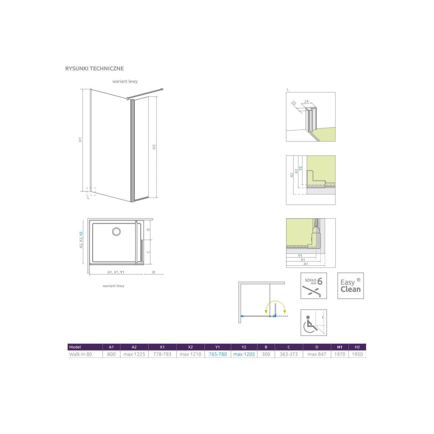 Kabina Walk-In 80 Lewa Eos 13799500-01L Radaway Kabina Walk-In 80 Lewa Eos 13799500-01L Radaway