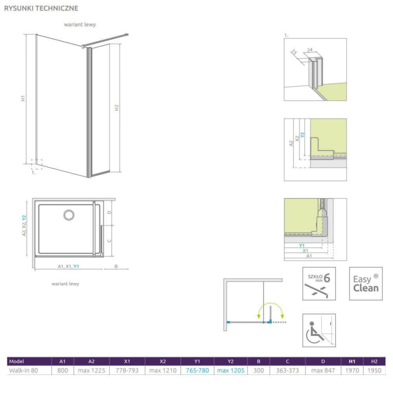 Kabina Walk-In 80 Lewa Eos 13799500-01L Radaway Kabina Walk-In 80 Lewa Eos 13799500-01L Radaway