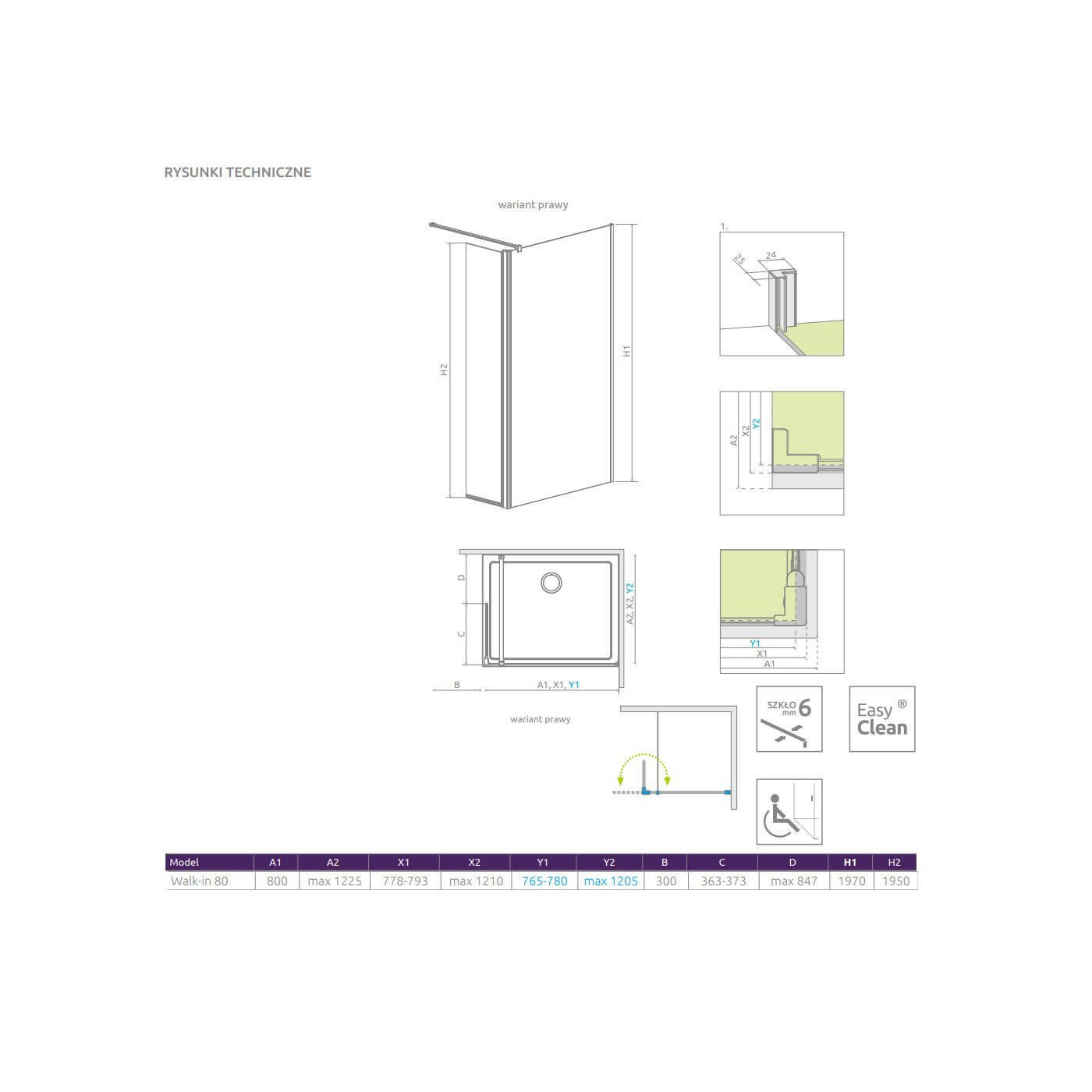 Kabina Walk-In 80 Prawa Eos 13799500-01R Radaway Kabina Walk-In 80 Prawa Eos 13799500-01R Radaway