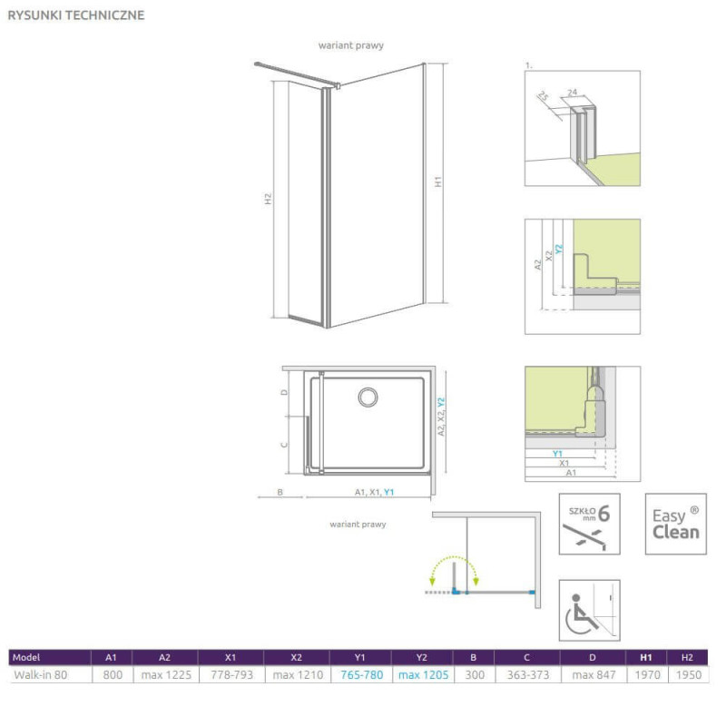Kabina Walk-In 80 Prawa Eos 13799500-01R Radaway Kabina Walk-In 80 Prawa Eos 13799500-01R Radaway