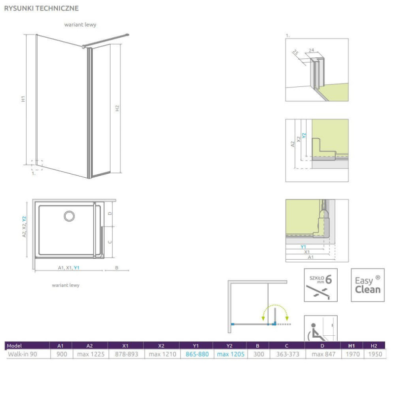 Kabina Walk-In 90 Lewa Eos 13799501-01L Radaway Kabina Walk-In 90 Lewa Eos 13799501-01L Radaway