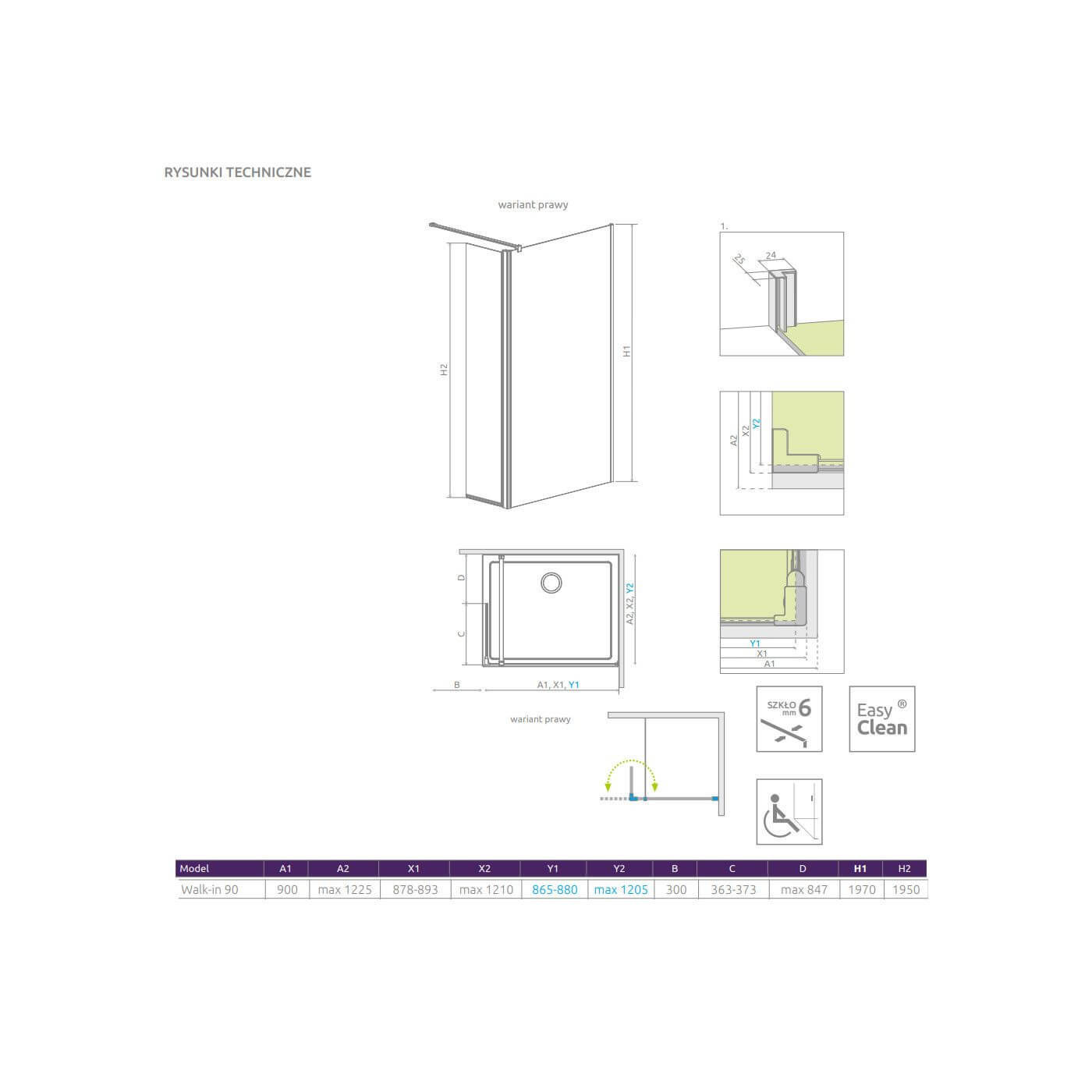 Kabina Walk-In 90 Prawa Eos 13799501-01R Radaway Kabina Walk-In 90 Prawa Eos 13799501-01R Radaway