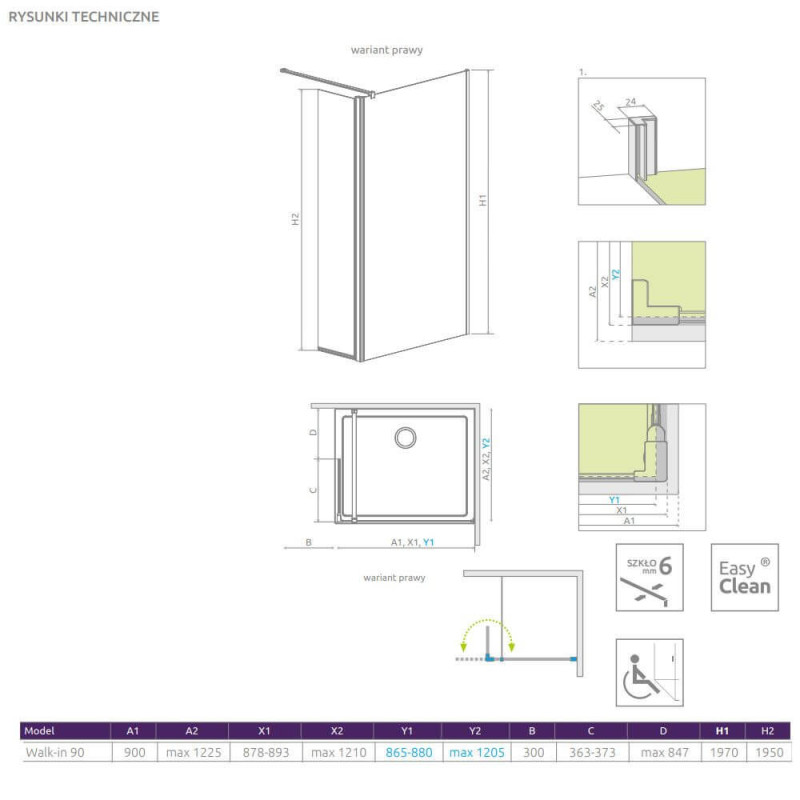 Kabina Walk-In 90 Prawa Eos 13799501-01R Radaway Kabina Walk-In 90 Prawa Eos 13799501-01R Radaway