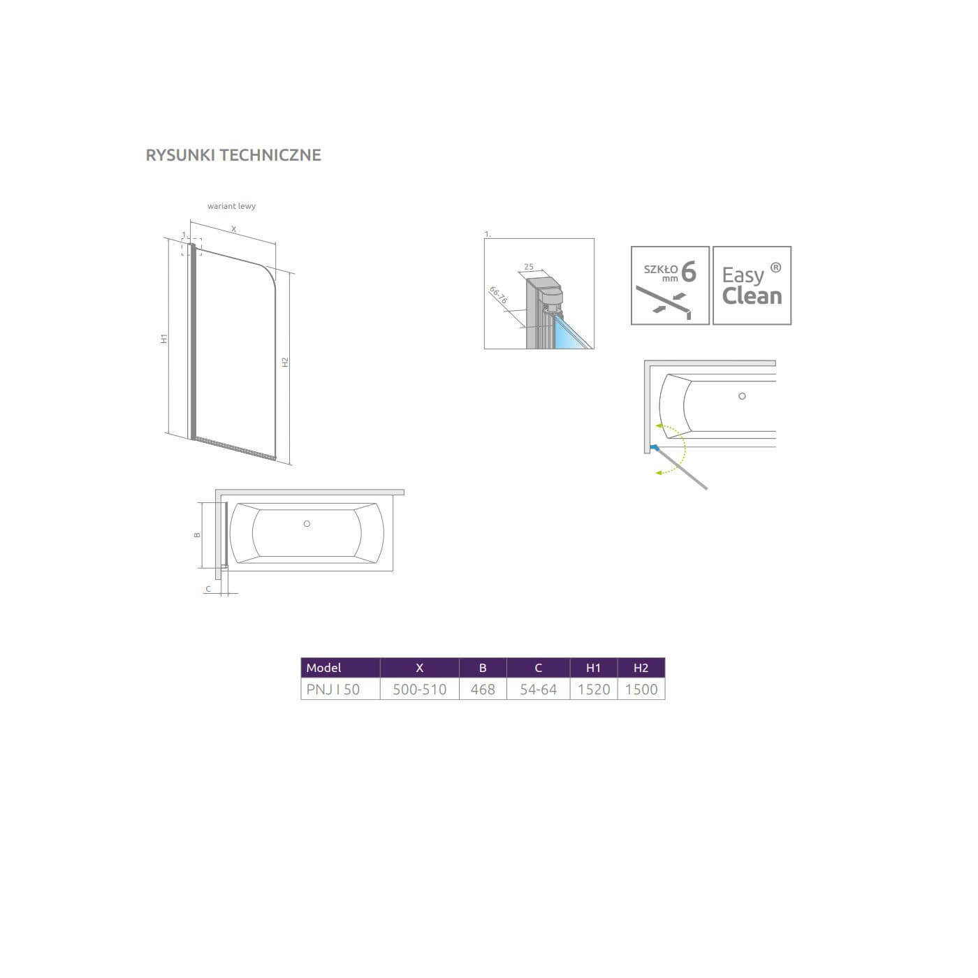 Parawan PNJ I 50 Lewa Eos 1205102-101L Radaway Parawan PNJ I 50 Lewa Eos 1205102-101L Radaway