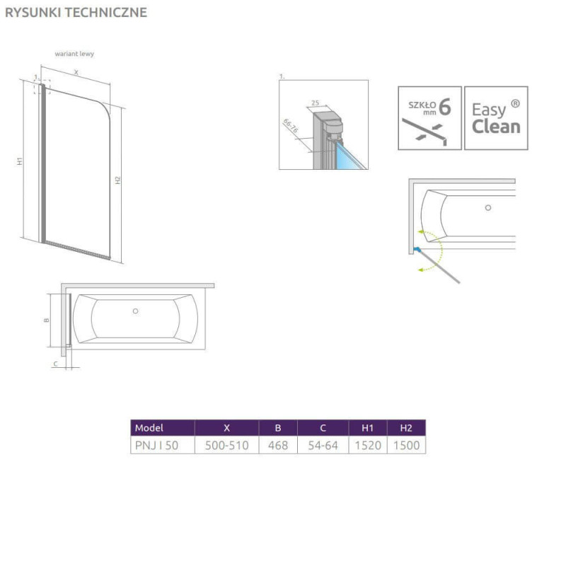 Parawan PNJ I 50 Lewa Eos 1205102-101L Radaway Parawan PNJ I 50 Lewa Eos 1205102-101L Radaway