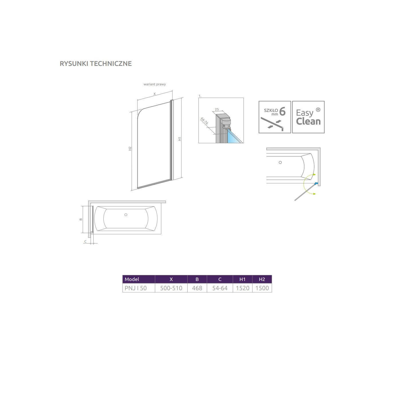 Parawan PNJ I 50 Prawa Eos 1205102-101R Radaway Parawan PNJ I 50 Prawa Eos 1205102-101R Radaway