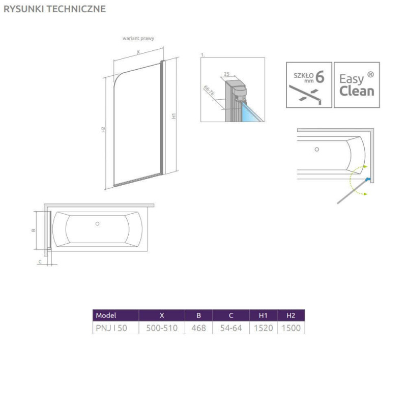 Parawan PNJ I 50 Prawa Eos 1205102-101R Radaway Parawan PNJ I 50 Prawa Eos 1205102-101R Radaway