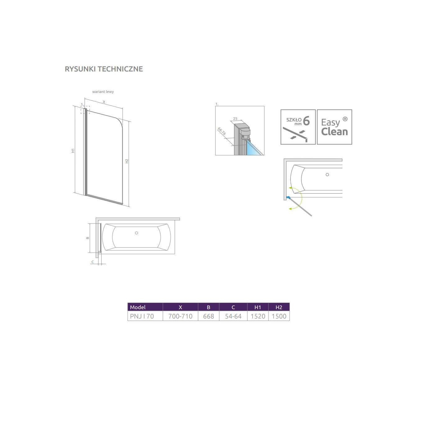 Parawan PNJ I 70 Lewa Eos 1205101-101L Radaway Parawan PNJ I 70 Lewa Eos 1205101-101L Radaway