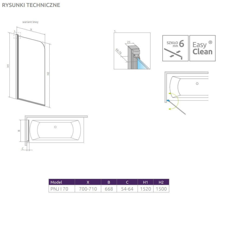 Parawan PNJ I 70 Lewa Eos 1205101-101L Radaway Parawan PNJ I 70 Lewa Eos 1205101-101L Radaway